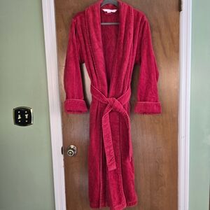 Victorias Secret Robe Womens M/ L Red Solid Terry Tie Wrap Cozy